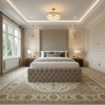 Brand New Elegant Wallmounted Beds – Luxury Beds Champagne Velvet with Tall Headboard & Ottoman