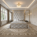 Brand New Elegant Luxury Beds – Wallmounted Beds with Full Tall Wallmount Headboard & Geometric Gold Frame - UK Handcrafted