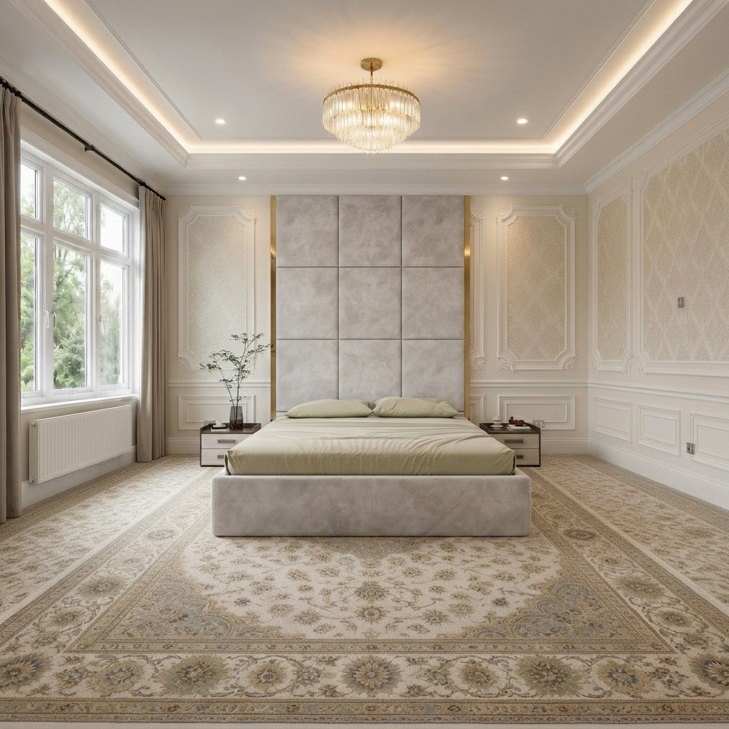 magnific_use-the-provided-room-ref_2962914167 Elegant Luxury Beds – Wallmounted Beds with Statement tall headboard & Gold Frame - Handmade in UK - Image 1