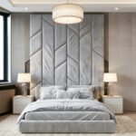 Brand New Elegant Luxury Beds – Wallmounted Beds with Geometric Tall Headboard & Metallic Trim - UK Handcrafted