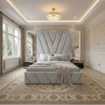 Elegant Luxury Beds – Wallmounted Beds with Tall Headboard & Gold Trim - UK Handcrafted