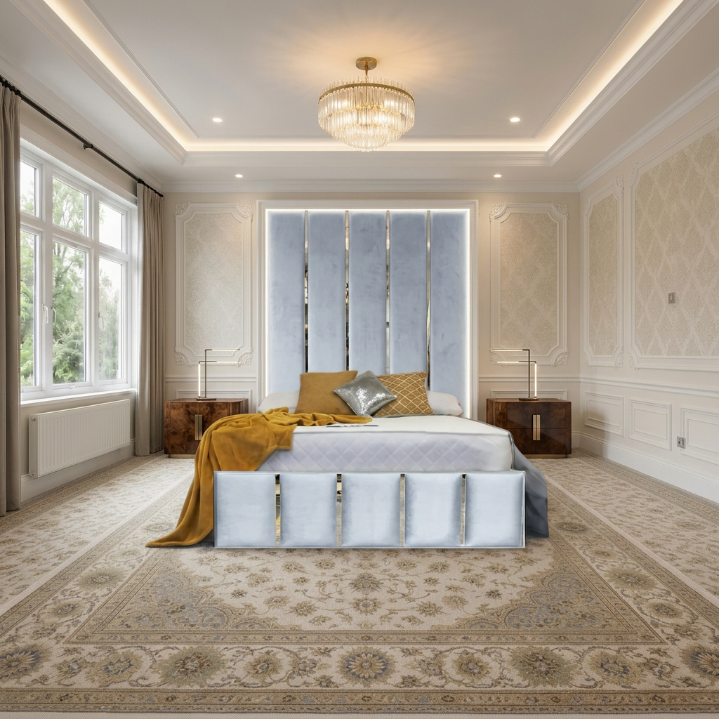 magnific_use-the-provided-room-ref_2963022096 Brand New Elegant Luxury Beds – Wallmounted Beds with Tall Headboard & LED Backlighting - UK Handcrafted - Image 1