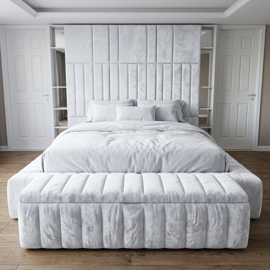 magnific_use-the-provided-room-ref_2963099247 Brand New Elegant Luxury Beds – Wallmounted Beds with Tall Headboard & Integrated Shelving - UK Handcrafted - Image 1